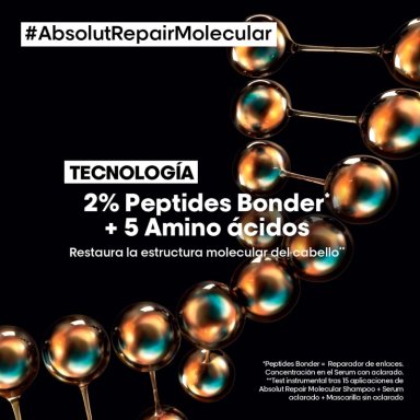 SET LOREAL PROFESSIONNEL ABSOLUT REPAIR MOLECULAR: SHAMPOO 300ML + TERMOPROTECTOR 100ML PARA CABELLO MUY DAÑADO - 8