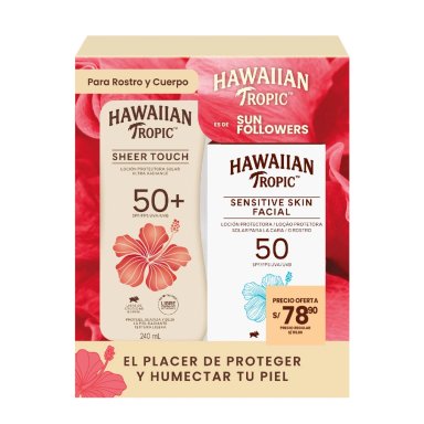 PACK HAWAIIAN TROPIC BLOQUEADOR SENSITIVE SKIN FACIAL SPF50 60 ML + SHEER TOUCH SPF50 240 ML - 2