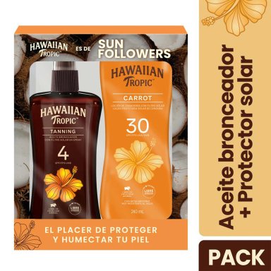 PACK HAWAIIAN TROPIC LOCIÓN CARROT SPF30+ 240 ML + ACEITE BRONCEADOR SPRAY SPF4 240 ML - 4