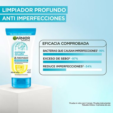 LIMPIADOR PROFUNDO EXPRESS ACLARA ANTI IMPERFECCIONES GARNIER 150 ML - 2