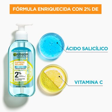 GEL LIMPIADOR FACIAL EXPRESS ACLARA ANTI IMPERFECCIONES GARNIER 200 ML - 2