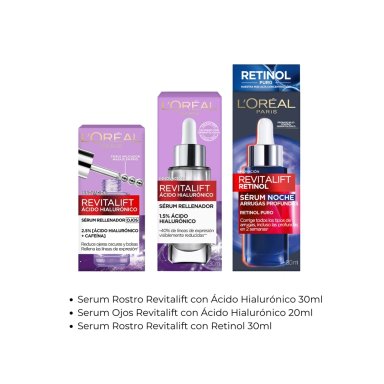SET TRIO SERUMS LOREAL PARIS RETINOL + SERUM REVITALIFT AH + SERUM REVITALIFT OJOS - 2