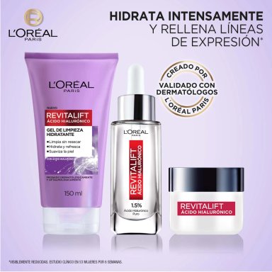 SET RUTINA HIDRATANTE HIALURÓNICO LOREAL PARIS SERUM REVITALIFT AH + CREMA REVITALIFT DIA + GEL REVITALIFT AH - 3