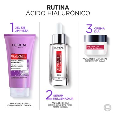 SET RUTINA HIDRATANTE HIALURÓNICO LOREAL PARIS SERUM REVITALIFT AH + CREMA REVITALIFT DIA + GEL REVITALIFT AH - 5