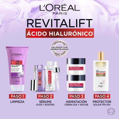 SET RUTINA HIDRATANTE HIALURÓNICO LOREAL PARIS SERUM REVITALIFT AH + CREMA REVITALIFT DIA + GEL REVITALIFT AH - 6