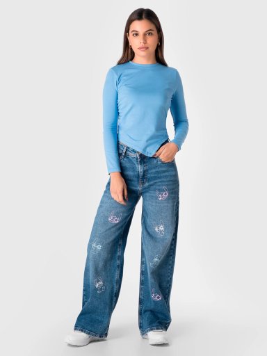 JEAN WIDELEG MUJER SQUEEZE DENIM ALGODÓN STITCH