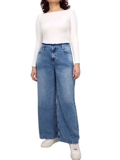 JEAN REGULAR MUJER KAYRA POBLET PERFECT FIT CELESTE WIDE LEG - 1