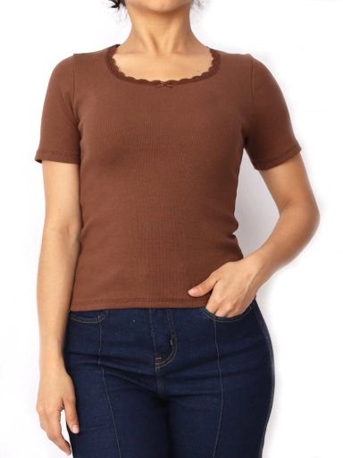 POLO MANGA CORTA MUJER KAYRA POBLET PERFECT FIT RIB BLONDAS VF MARRÓN