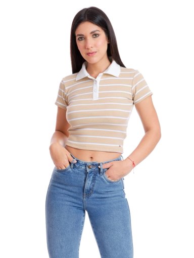 POLO MANGA CORTA ALGODÓN MUJER METAL JEANS RIB RAYAS DANIA