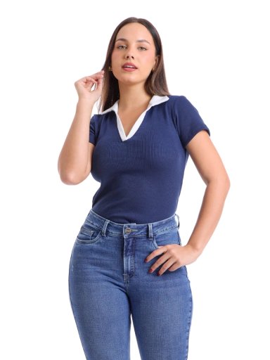 POLO MANGA CORTA ALGODÓN MUJER METAL JEANS RIB CONTRASTE KARLA