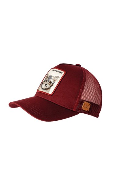 GORRO JOCKEY ALGODÓN ORGÁNICO WILD LAMA ANIMAL GATO ANDINO BURDEO
