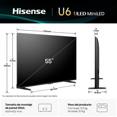 TELEVISOR SMART TV HISENSE 4K ULTRA HD 55” 55U6QV - 3