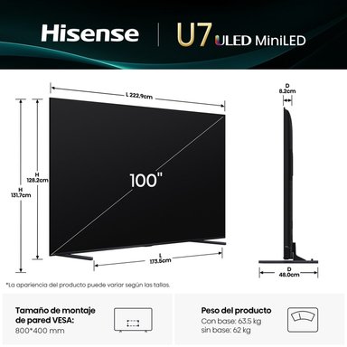 TELEVISOR SMART TV HISENSE 4K ULTRA HD 100” 100U7QG - 3