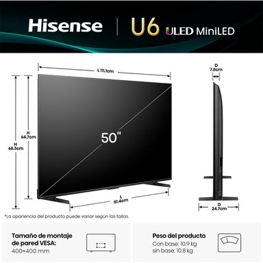TELEVISOR SMART TV HISENSE 4K ULTRA HD 50” 50U6QV - 4