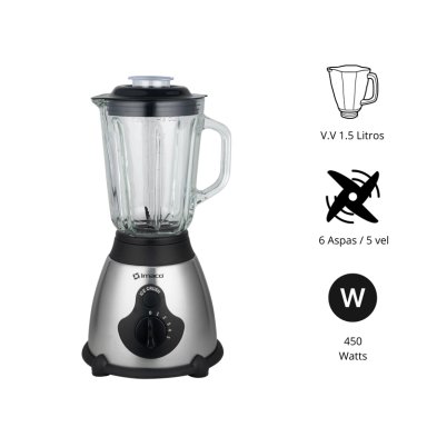 LICUADORA IMACO BLS509 1.5L 450W ACERO CON VASO DE VIDRIO