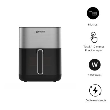FREIDORA DE AIRE IMACO 6L DOBLE RESISTENCIA Y VISOR AF6018ST
