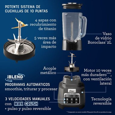 LICUADORA OSTER PROFESIONAL XTREME MIX CON IBLEND Y MAX CRUSH CON TECNOLOGÍA REVERSIBLE + VASO BLEND-N-GO BLSTXPG-BGW - 4