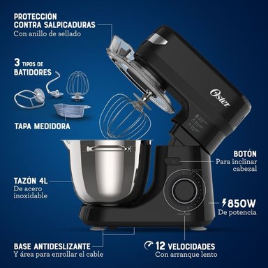 BATIDORA PLANETARIA 12 VELOCIDADES CON TAZÓN DE ACERO INOXIDABLE 4LTS 850W FPSTSMPL2B OSTER - 2