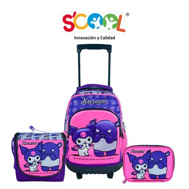 SET ESCOLAR MOCHILA CON RUEDAS HELLO KITTY PLUS EVA 3D KUROMI 805311