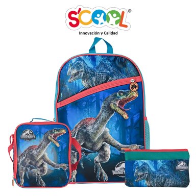 SET ESCOLAR MOCHILA JURASSIC WORLD DLX OFI 3D 804682