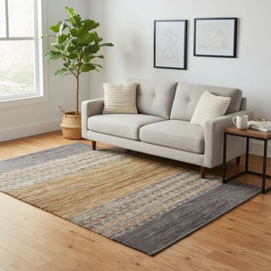 ALFOMBRA RIPLEY HOME RÚSTICO FRANJAS CUERO GRIS 170 X 240 CM