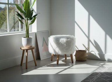 PUFF RIPLEY HOME PELUDO 42X40 CM BLANCO