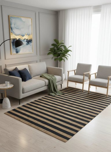 ALFOMBRA RIPLEY HOME RAYAS NEGRAS JUTE 170 X 240 CM