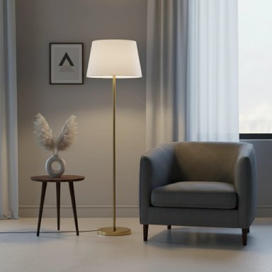 LÁMPARA DE PIE RIPLEY HOME DORADA PANTALLA BLANCA 150 CM