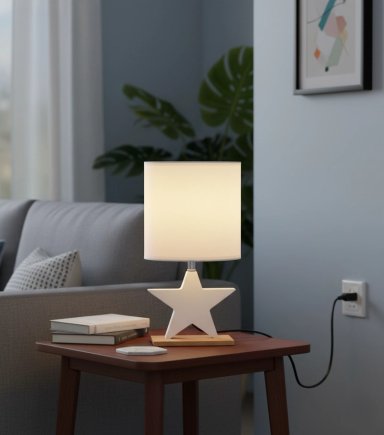 LÁMPARA DE MESA RIPLEY HOME ESTRELLA KIDS MADERA BLANCO 18X18 CM