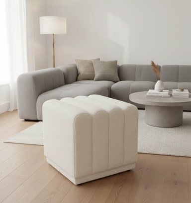 PUFF RIPLEY HOME CLÁSICO CUADRADO ONDAS 47 X 47 CM IVORY