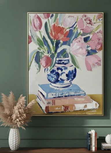 CUADRO RIPLEY HOME FLORERO LIBROS MULTICOLOR 100 X 75 CM