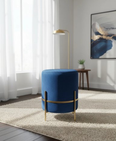 PUFF RIPLEY HOME REDONDO AZUL DORADO 38 X 45 CM