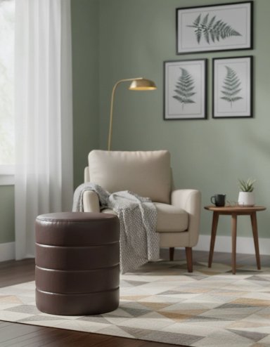 PUFF RIPLEY HOME REDONDO MARRÓN 38 X 43 CM