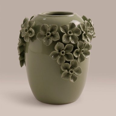 FLORERO RIPLEY HOME CON FLORES RELIEVE VERDE 20CM - 2