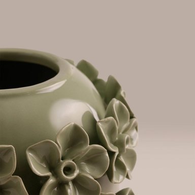 FLORERO RIPLEY HOME CON FLORES RELIEVE VERDE 20CM - 3