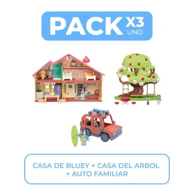SET JUEGO BLUEY CASA FIESTA + CASA DEL ÁRBOL + VEHÍCULO FAMILIAR