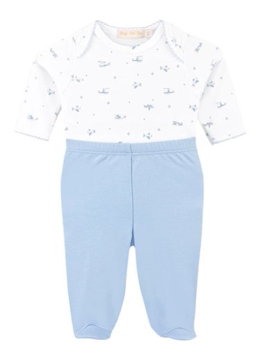 CONJUNTO ALGODÓN NIÑO BABY CLUB CHIC AZUL BODY + PANTALÓN + BABERO HAPPY FLIGHT - 2