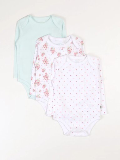PACK X3 BODYS MANGA LARGA ALGODÓN BEBE NIÑA BABY HARVEST - 1