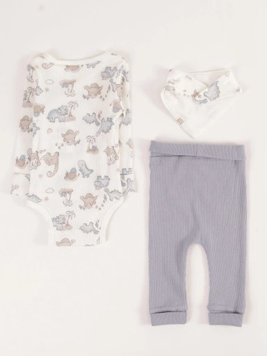 CONJUNTO KIMONO ALGODÓN BODY + PANTALON + BABERO BEBE NIÑO BABY HARVEST - 2