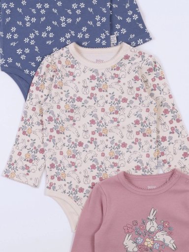 PACK X3 BODYS MANGA LARGA ALGODÓN BEBE NIÑA BABY HARVEST - 3
