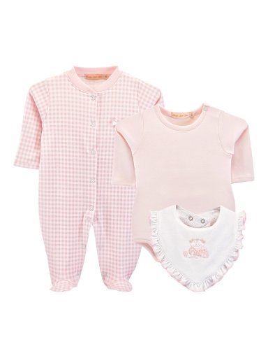 AJUAR ALGODÓN PIMA NIÑA BABY CLUB ROSADO REORDEN 3 PIEZAS