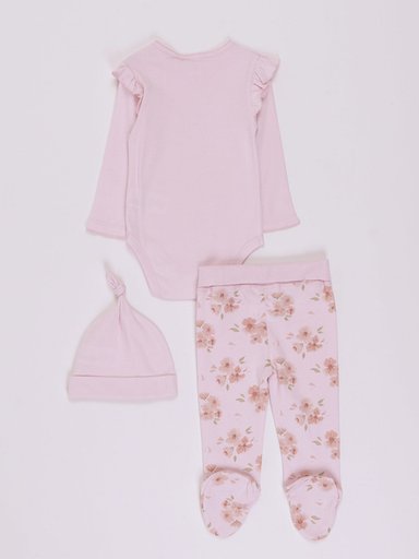 CONJUNTO ALGODÓN BODY + PANTALON + GORRO BEBE NIÑA BABY HARVEST - 2