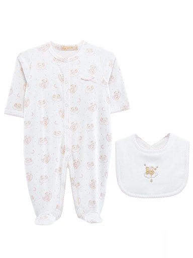 CONJUNTO ENTERIZO Y BABERO ALGODÓN NIÑA BABY CLUB CHIC TIME TO SLEEP
