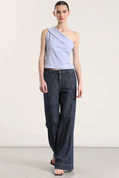 POLO SIN MANGAS DE ALGODÓN SPANDEX MUJER LIOLA ESCOTE ASIMÉTRICO