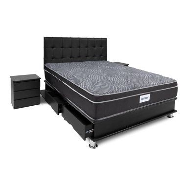 DORMITORIO AMERICANO DRIMER VENTUS QUEEN CON CAJONES FACUNDO + VELADORES