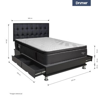 DORMITORIO CON CAJONES DRIMER CROMOPEDIC QUEEN  FACUNDO + VELADORES - 3