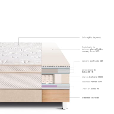 CAMA PARAÍSO ROYAL CLOUD 2 PLAZAS CHAMPAGNE + 2 ALMOHADAS VISCOELÁSTICAS - 4