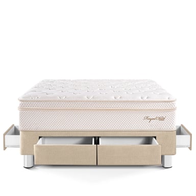CAMA CON CAJONES PARAÍSO ROYAL CLOUD 2 PLAZAS CHAMPAGNE + 2 ALMOHADAS VISCOELÁSTICAS - 3
