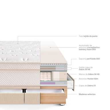 CAMA CON CAJONES PARAÍSO ROYAL CLOUD 2 PLAZAS CHAMPAGNE + 2 ALMOHADAS VISCOELÁSTICAS - 4