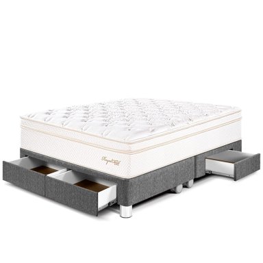 CAMA CON CAJONES PARAÍSO ROYAL CLOUD QUEEN GRIS + 2 ALMOHADAS VISCOELÁSTICAS